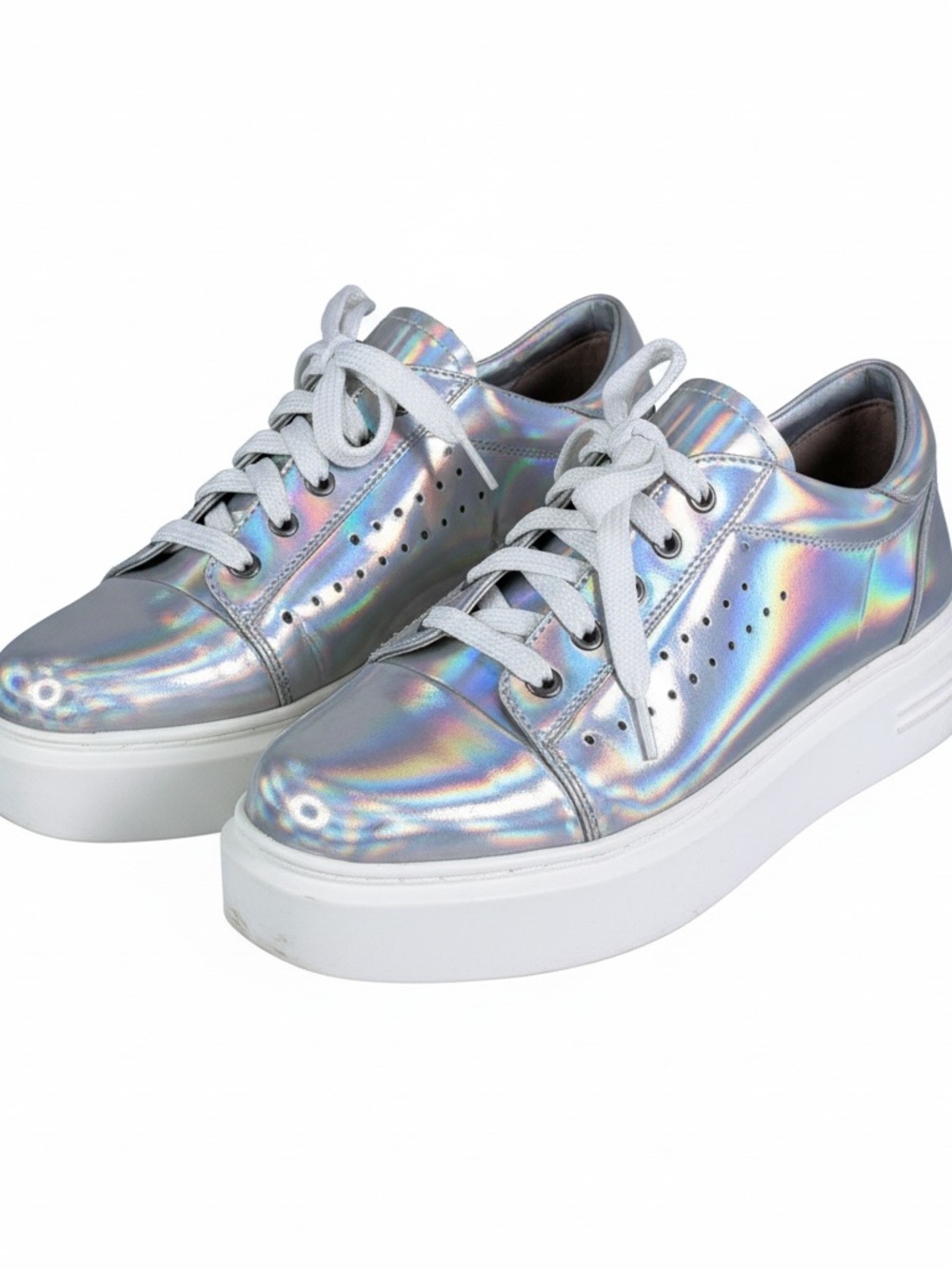 Linea Paolo size 5 Kendra Holographic silver platform sneakers NWT reg$130now$72
